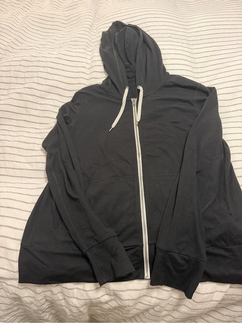 Vuori Black Zip-Up Hoodie with White Drawstrings